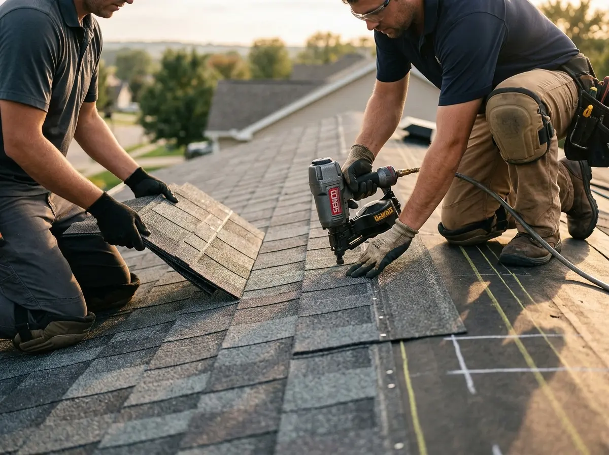 Professional roofer working on a residential roof in Uxbridge